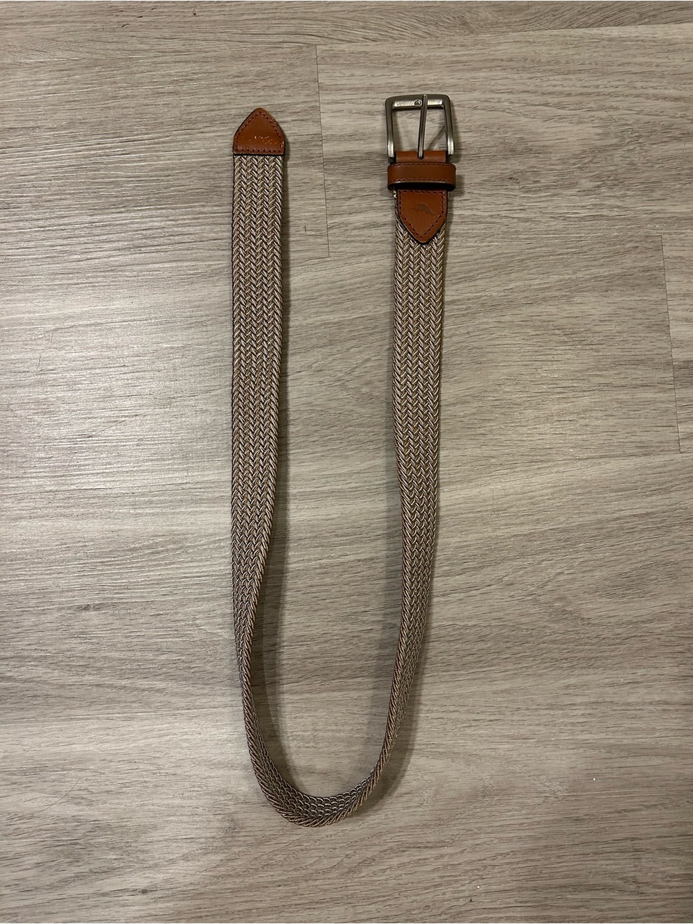 Tommy Bahama Woven Stretch Belt in Tan with Leather Trim